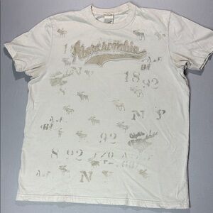 Abercrombie & Fitch VTG Cream Color Muscle Tee AOP Logo Y2K XL